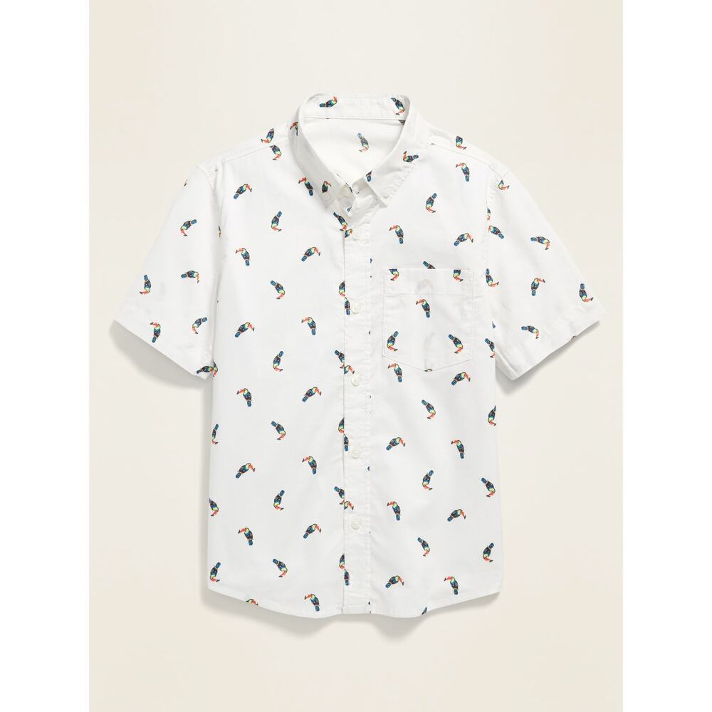 Goodthreads White Toucan Print Short Sleeve Button Down Shirt – Men’s Medium